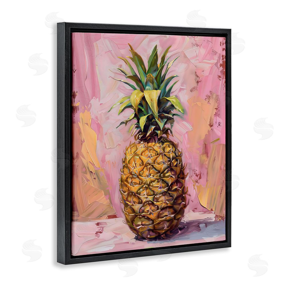 LSR Design Studio Pineapple Bliss over Pink Black Floating Frame Canvas Wall Art Print