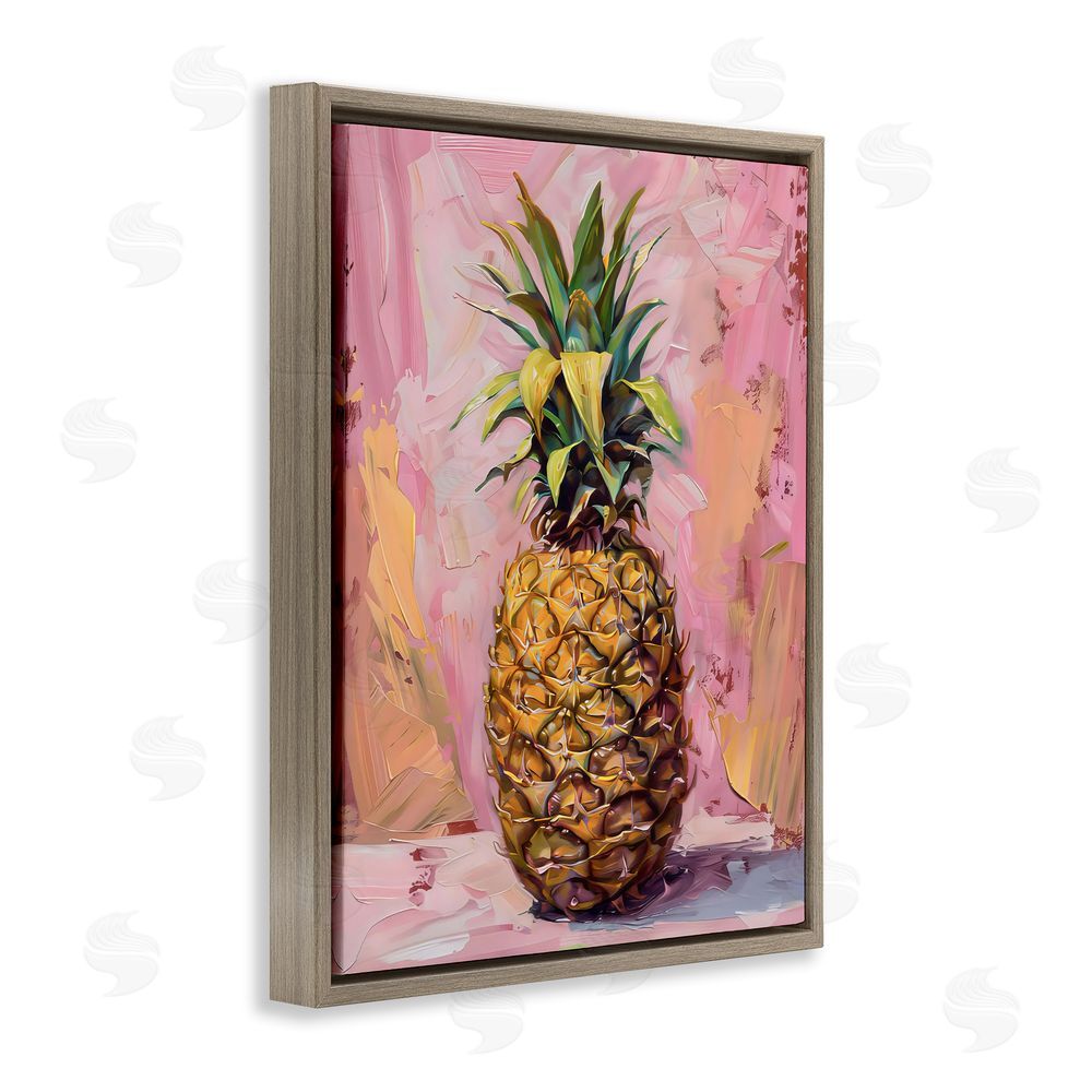 LSR Design Studio Pineapple Bliss over Pink Brown Floating Frame Canvas Wall Art Print