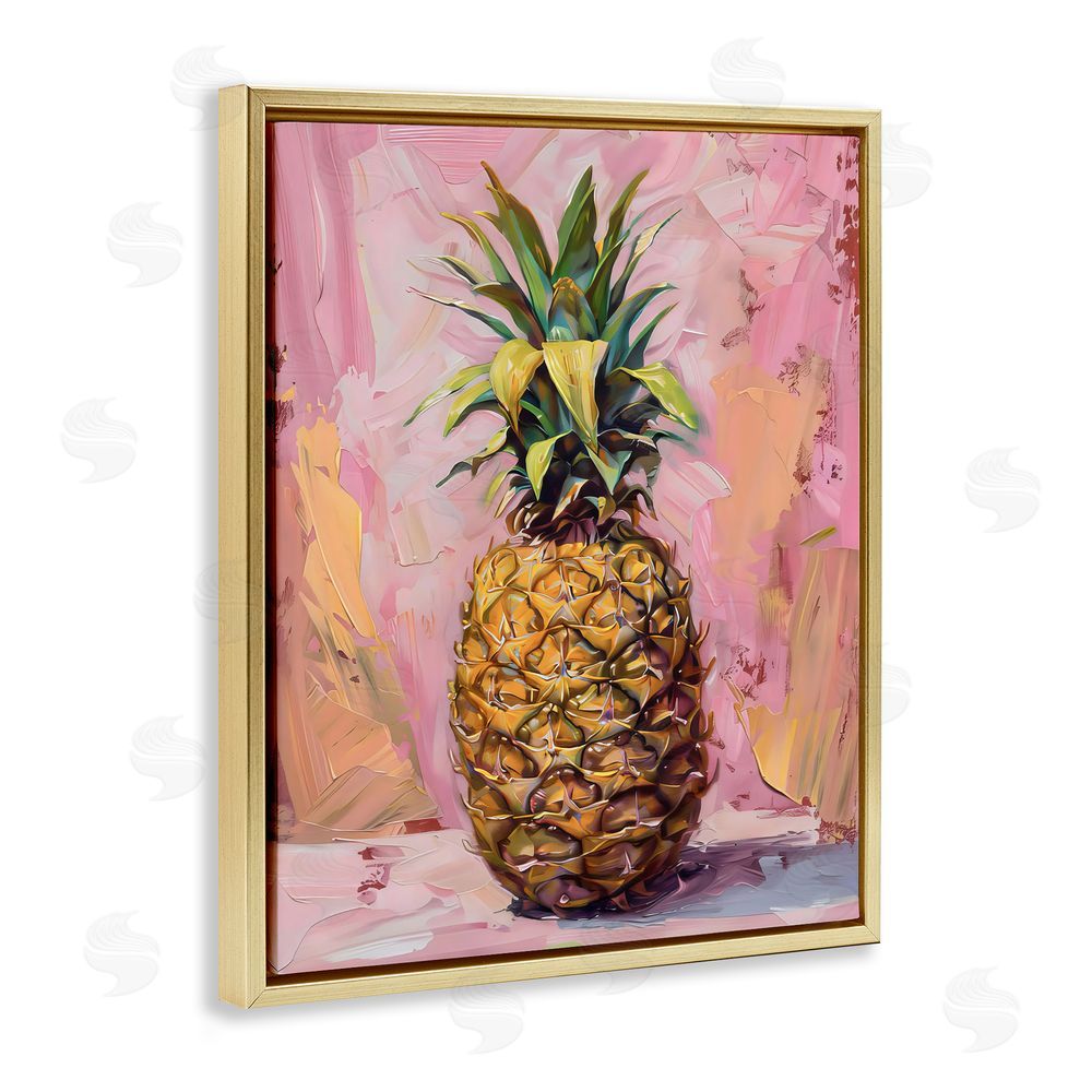LSR Design Studio Pineapple Bliss over Pink Gold Floating Frame Canvas Wall Art Print
