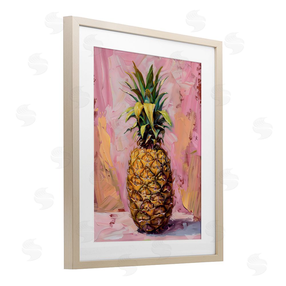 LSR Design Studio Pineapple Bliss over Pink Birch Framed Print Under Glass with White Mat Wall Art