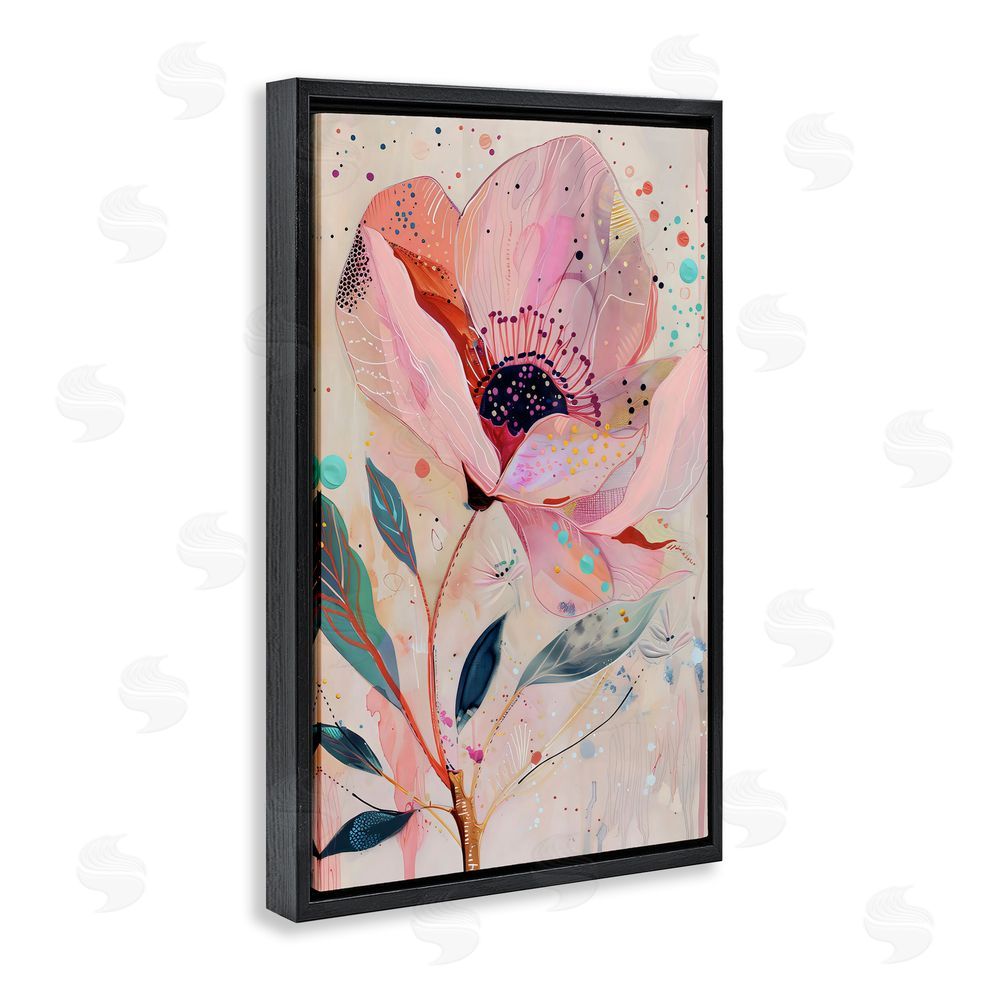 LSR Design Studio Colorful Dots Pink Poppy Black Floating Frame Canvas Wall Art Print