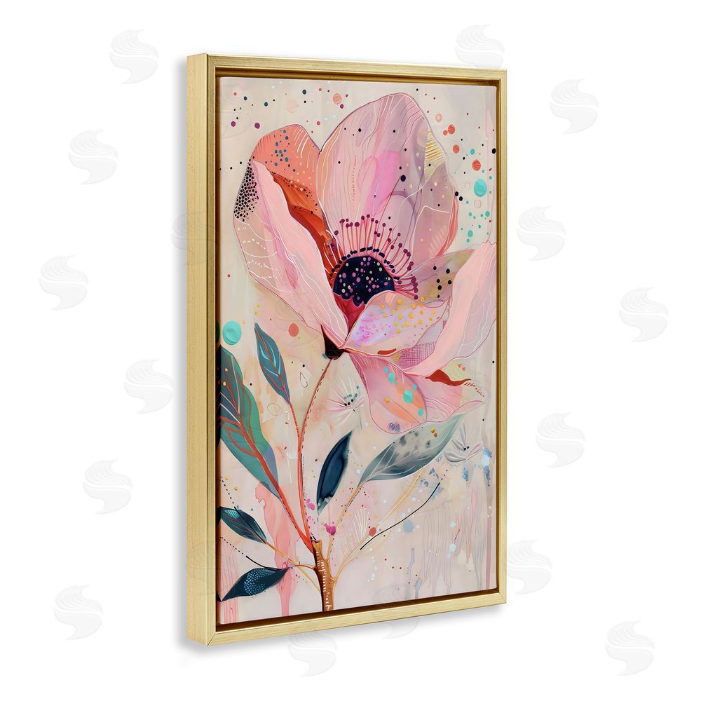 LSR Design Studio Colorful Dots Pink Poppy Gold Floating Frame Canvas Wall Art Print
