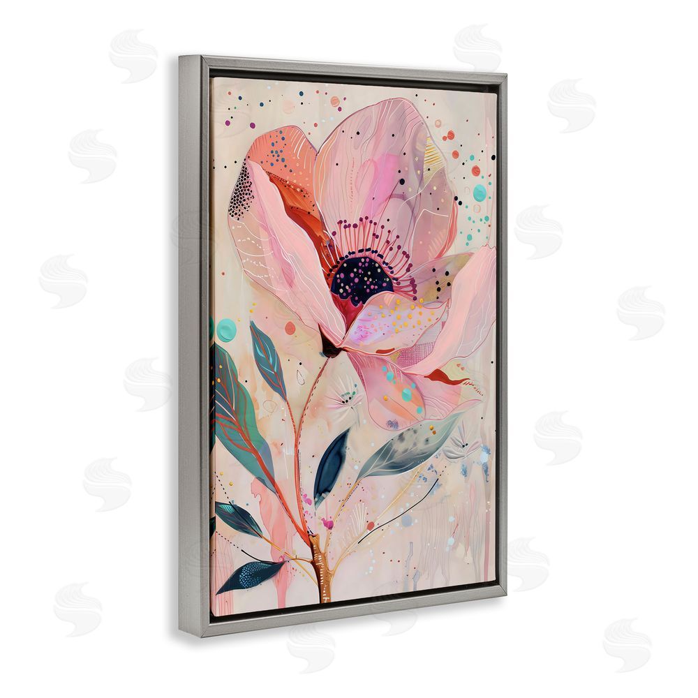 LSR Design Studio Colorful Dots Pink Poppy Gray Floating Frame Canvas Wall Art Print