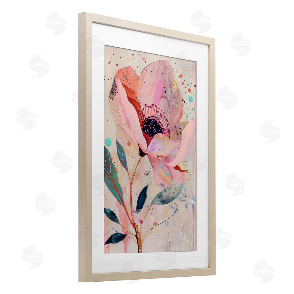 LSR Design Studio Colorful Dots Pink Poppy Birch Framed Print Under Glass with White Mat Wall Art
