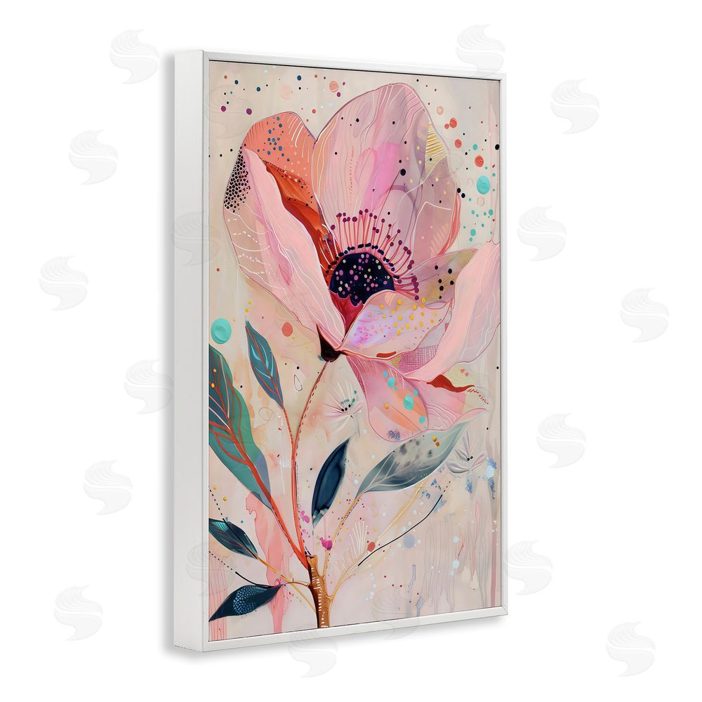 LSR Design Studio Colorful Dots Pink Poppy White Framed Giclee Wall Art Print