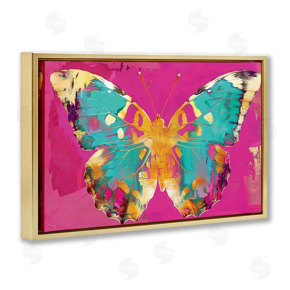 LSR Design Studio Jewel Butterfly over Pink Gold Floating Frame Canvas Wall Art Print