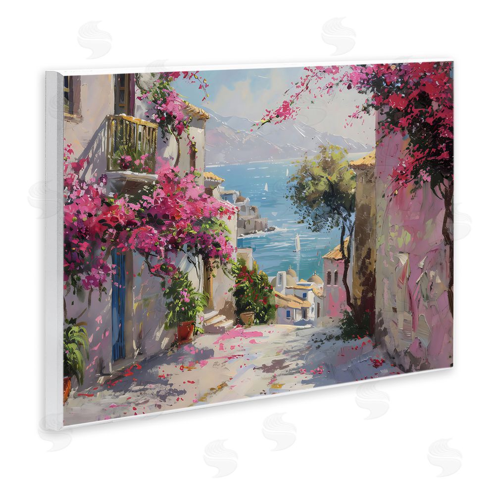 LSR Design Studio Floral Village Streets Coastal Town Wall Plaque Art Print