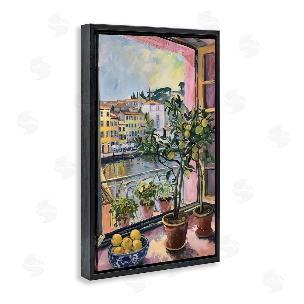 LSR Design Studio City Citrus Window Scene Black Floating Frame Canvas Wall Art Print