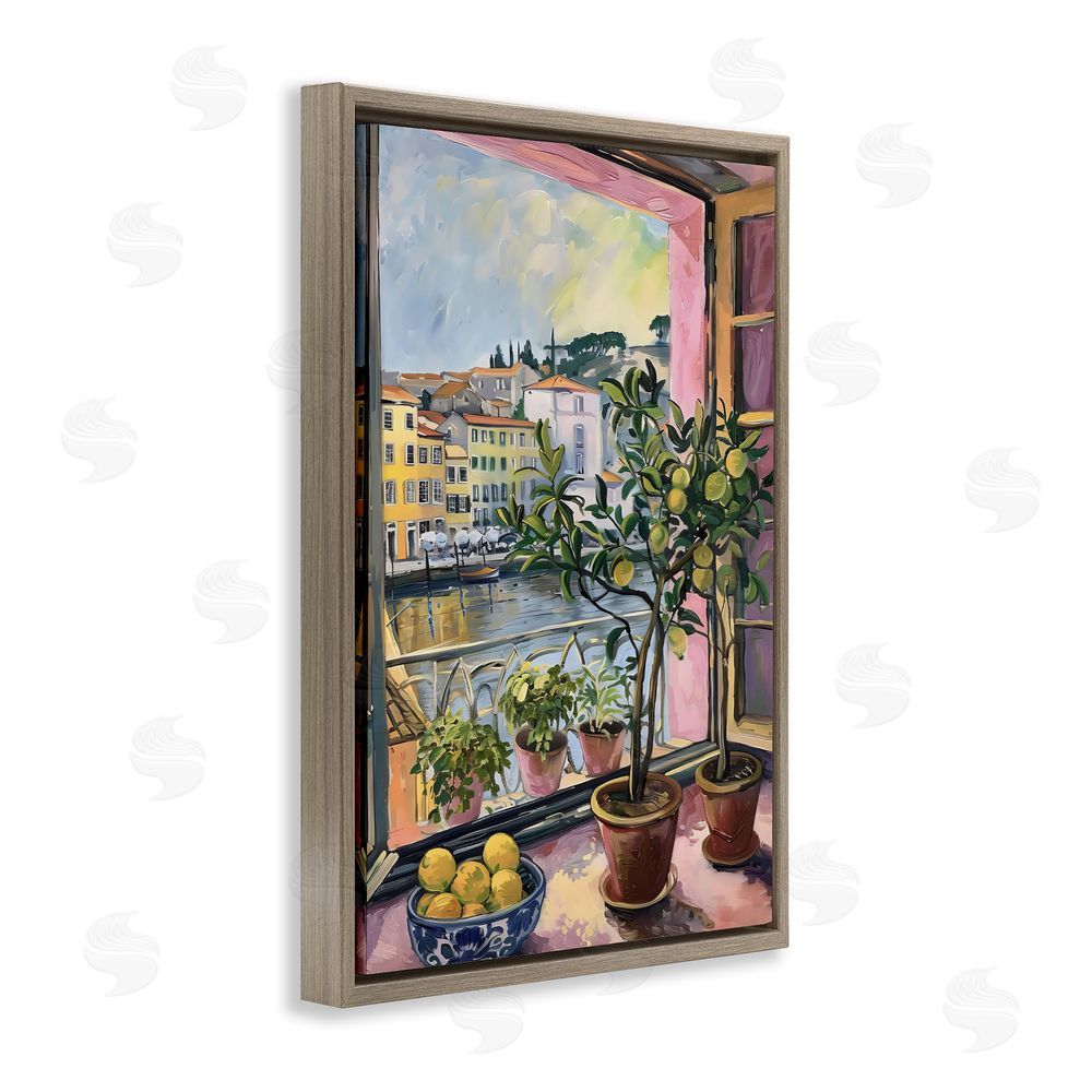 LSR Design Studio City Citrus Window Scene Brown Floating Frame Canvas Wall Art Print