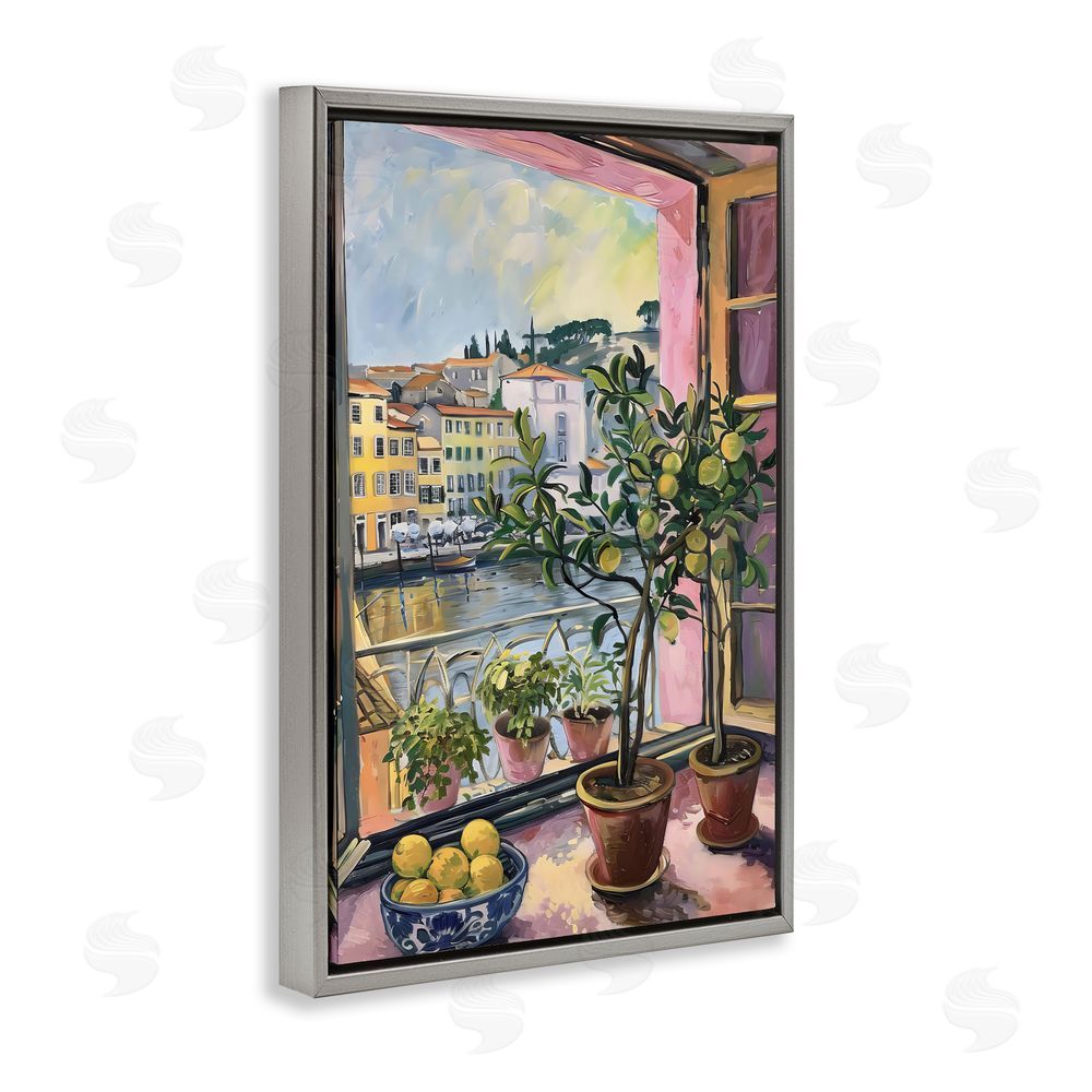 LSR Design Studio City Citrus Window Scene Gray Floating Frame Canvas Wall Art Print