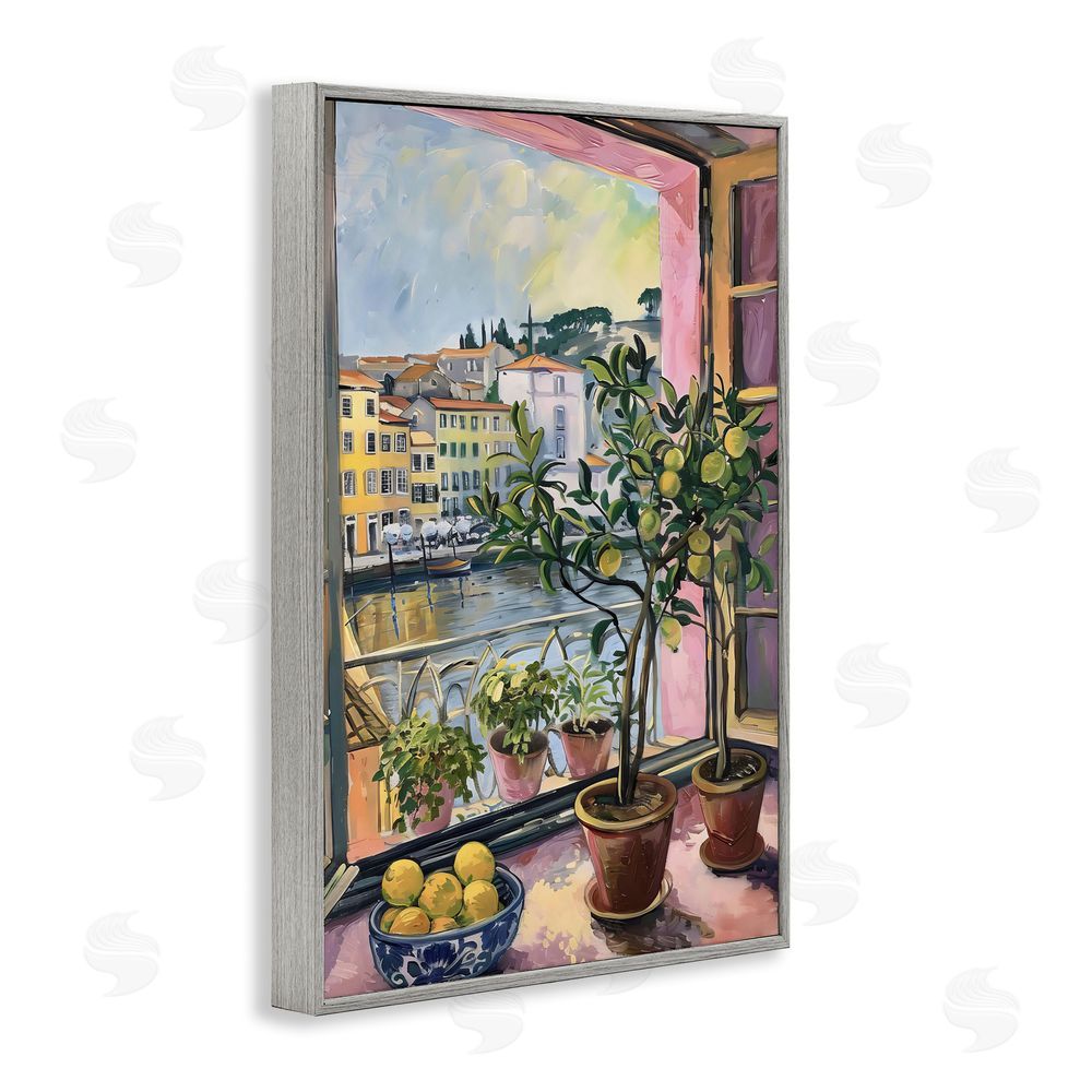 LSR Design Studio City Citrus Window Scene Gray Framed Giclee Wall Art Print
