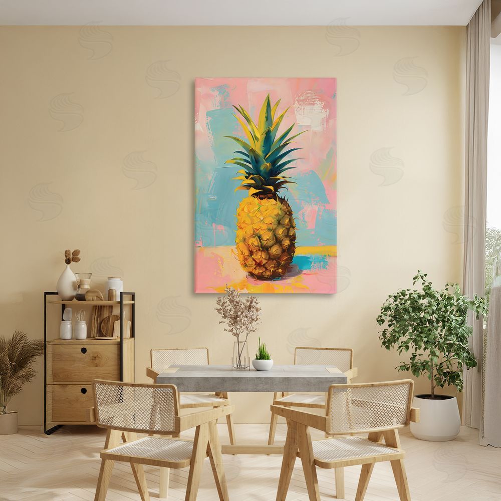 LSR Design Studio Pineapple Dream over Pink Blue Canvas Art on Wall