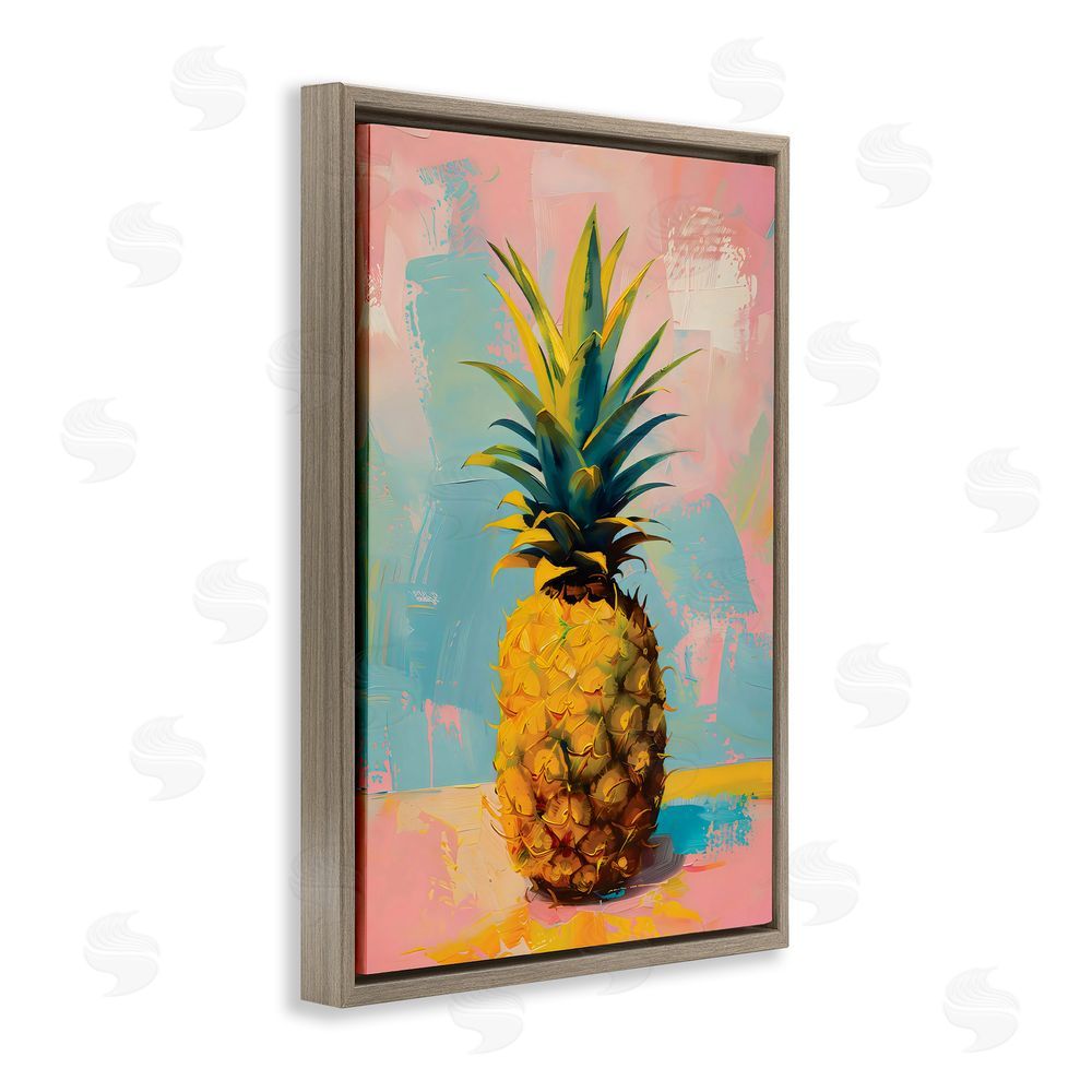 LSR Design Studio Pineapple Dream over Pink Blue Brown Floating Frame Canvas Wall Art Print