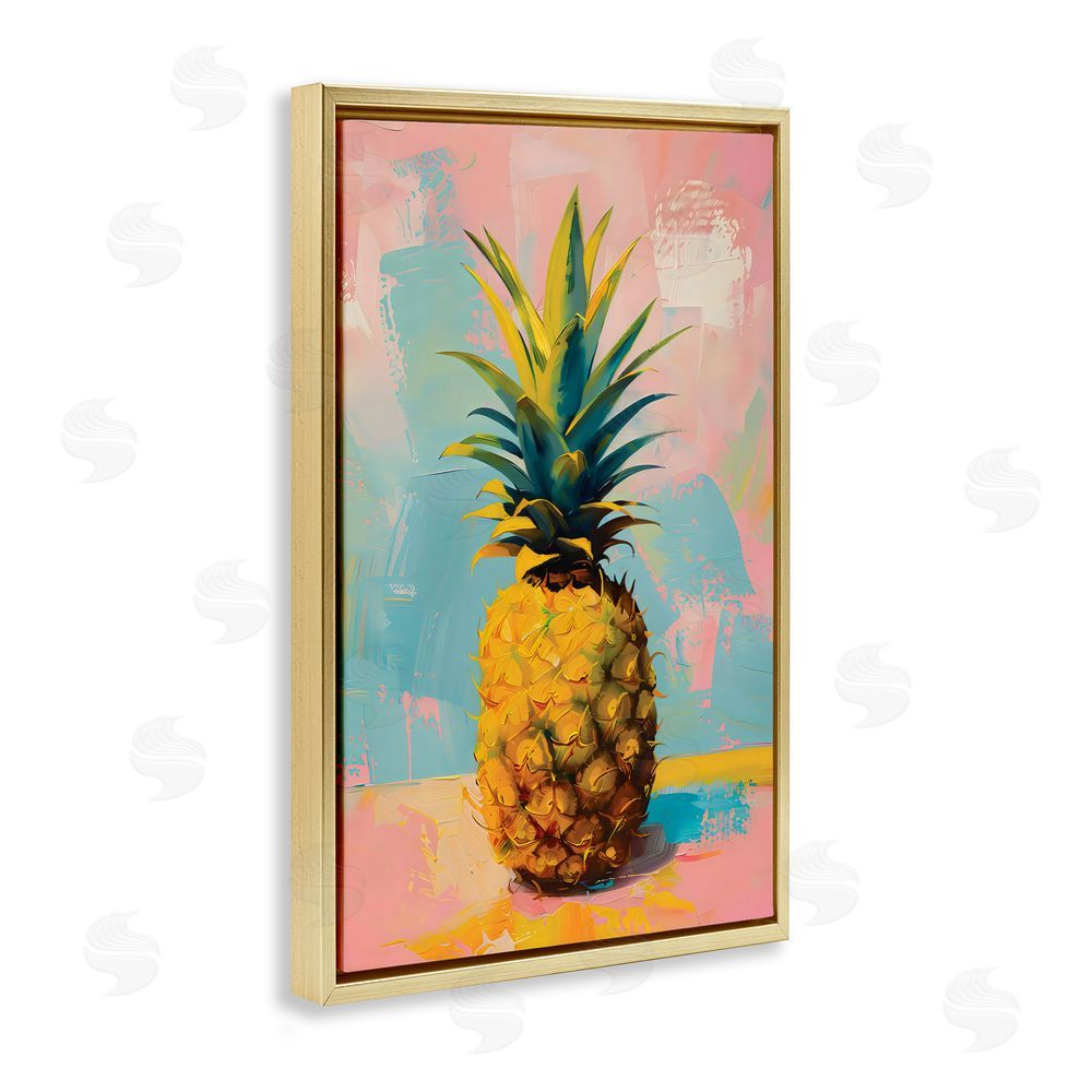 LSR Design Studio Pineapple Dream over Pink Blue Gold Floating Frame Canvas Wall Art Print