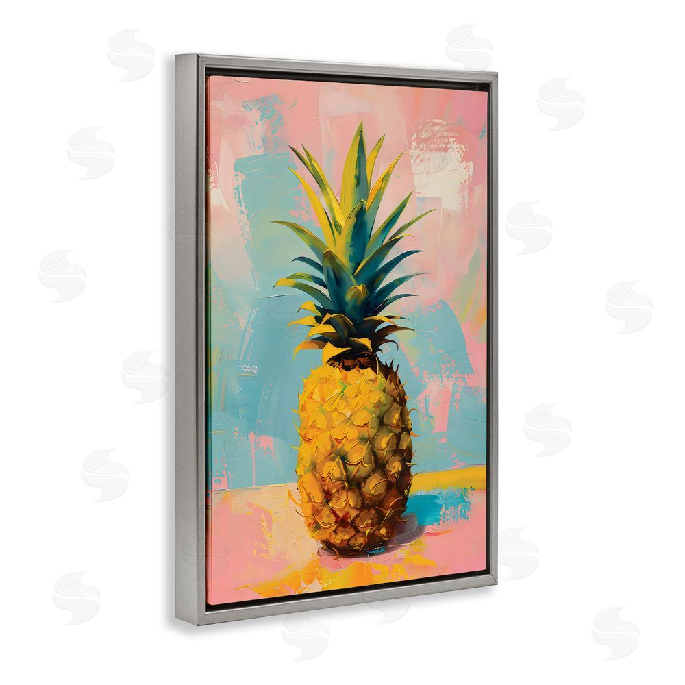 LSR Design Studio Pineapple Dream over Pink Blue Gray Floating Frame Canvas Wall Art Print