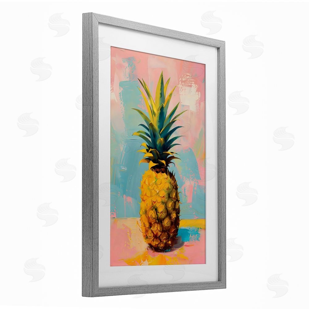 LSR Design Studio Pineapple Dream over Pink Blue Gray Framed Print Under Glass with White Mat Wall Art