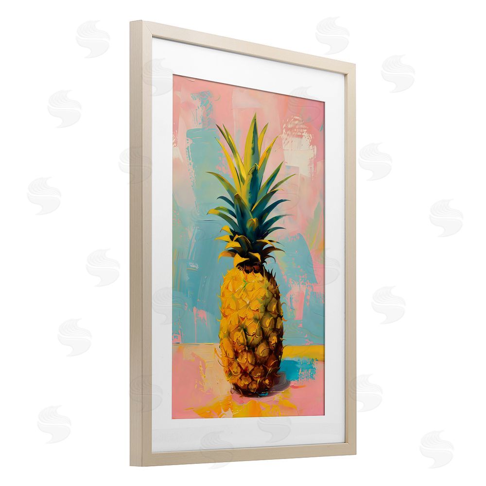 LSR Design Studio Pineapple Dream over Pink Blue Birch Framed Print Under Glass with White Mat Wall Art