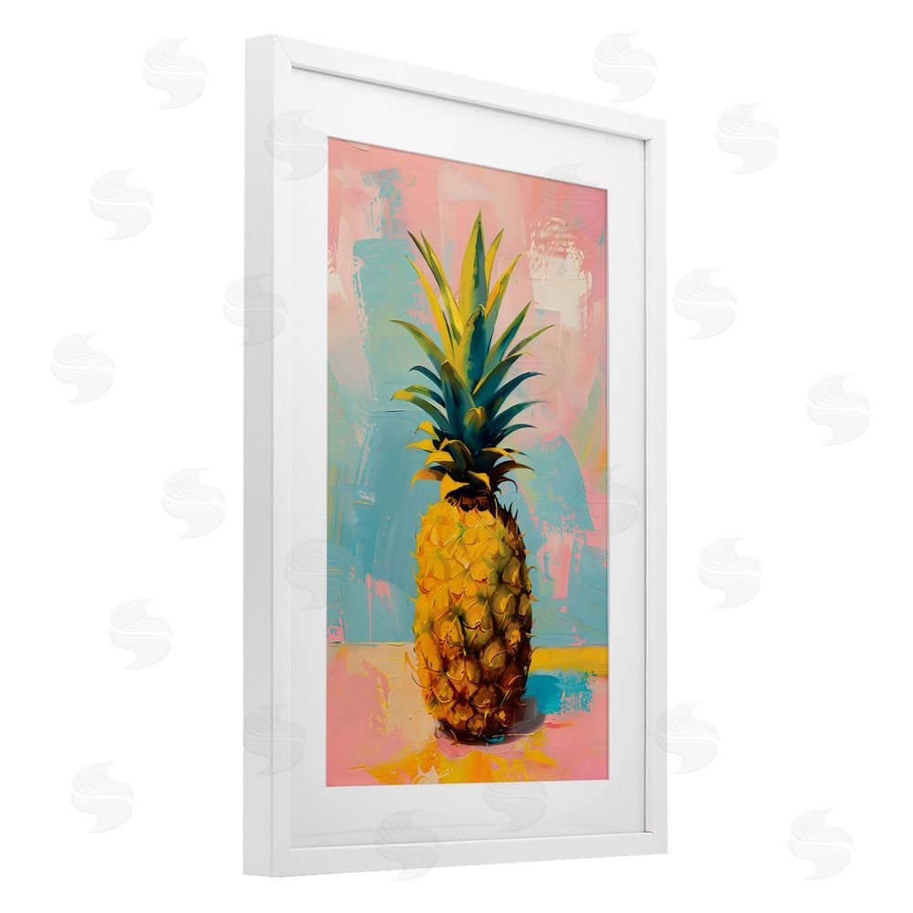 LSR Design Studio Pineapple Dream over Pink Blue White Framed Print Under Glass with Mat Wall Art