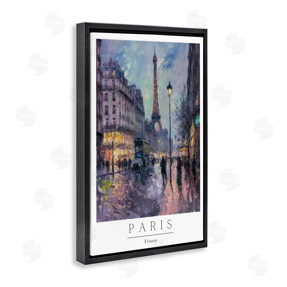 Petal Prints Design Vintage Paris Streets Night Black Floating Frame Canvas Wall Art Print