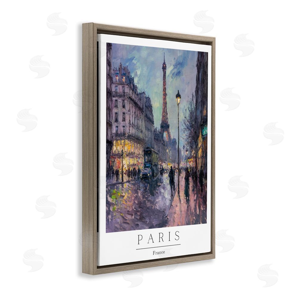 Petal Prints Design Vintage Paris Streets Night Brown Floating Frame Canvas Wall Art Print