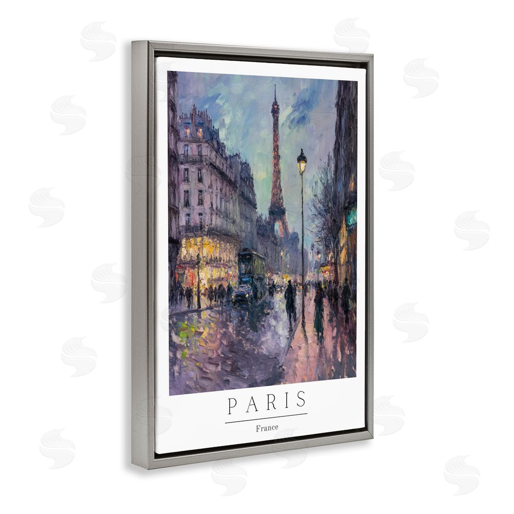Petal Prints Design Vintage Paris Streets Night Gray Floating Frame Canvas Wall Art Print