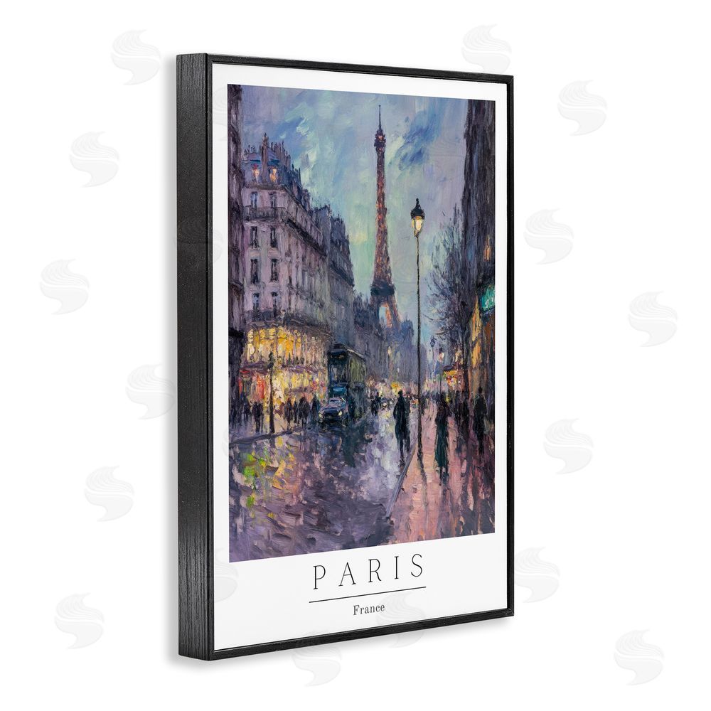 Petal Prints Design Vintage Paris Streets Night Black Framed Giclee Wall Art Print