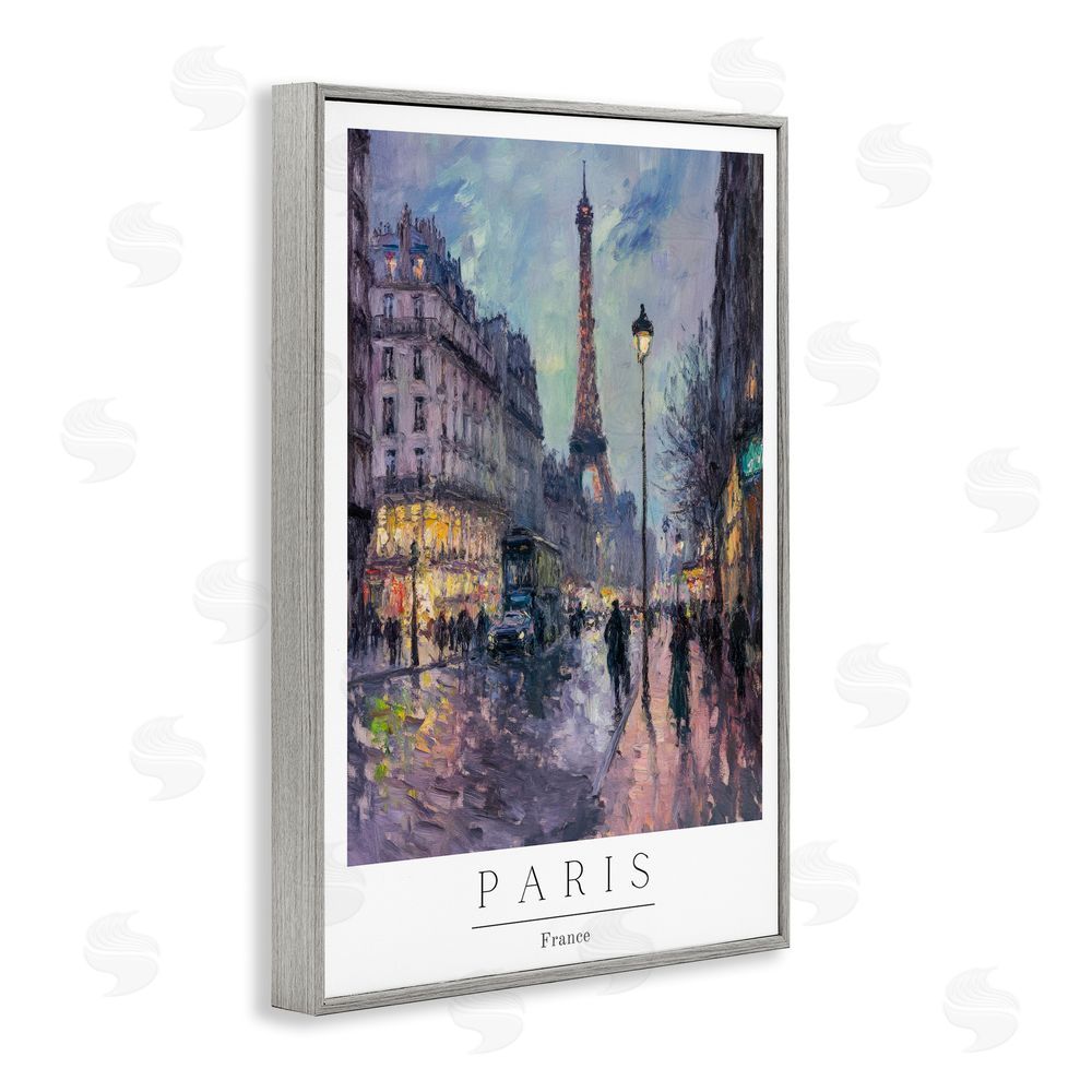Petal Prints Design Vintage Paris Streets Night Gray Framed Giclee Wall Art Print