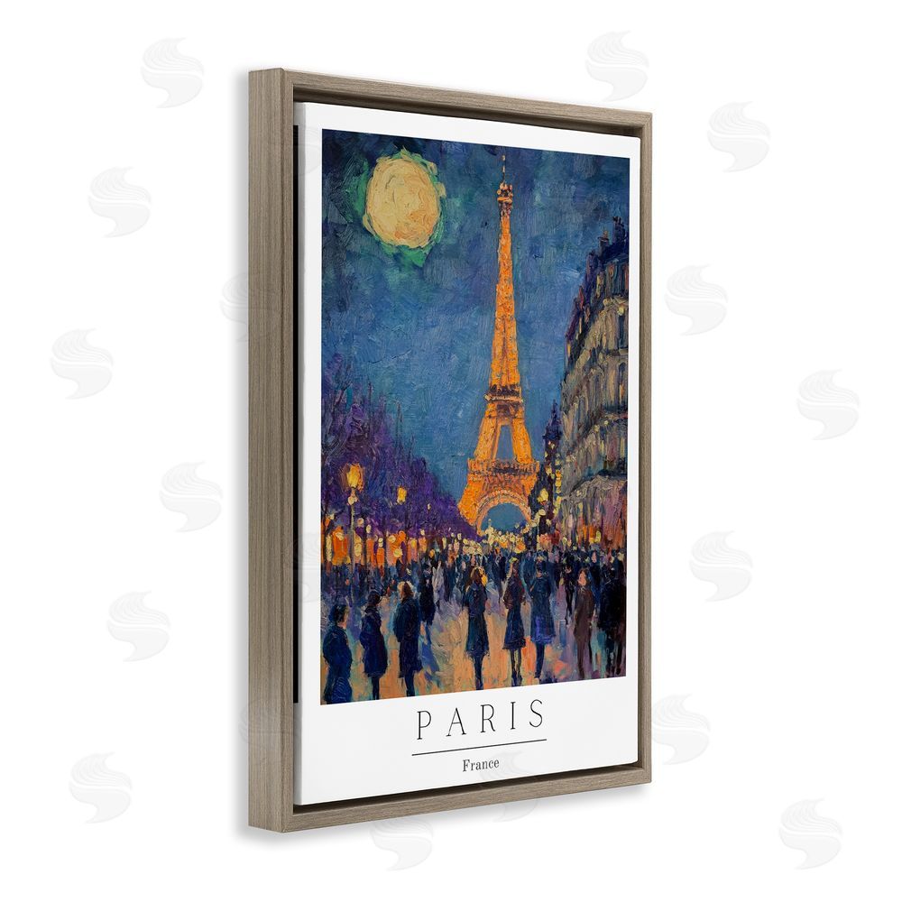 Petal Prints Design Vintage Paris Streets Night Brown Floating Frame Canvas Wall Art Print