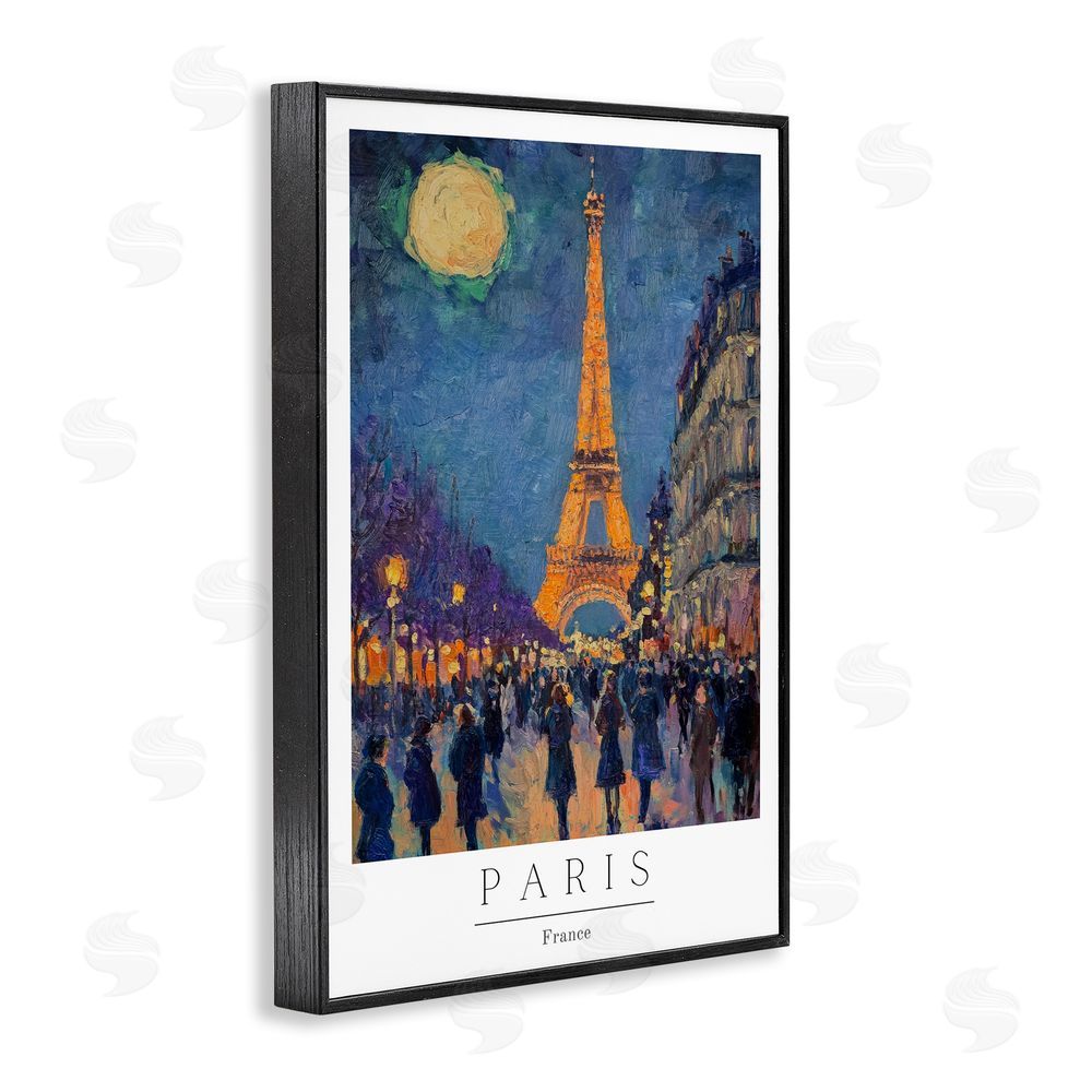 Petal Prints Design Vintage Paris Streets Night Black Framed Giclee Wall Art Print