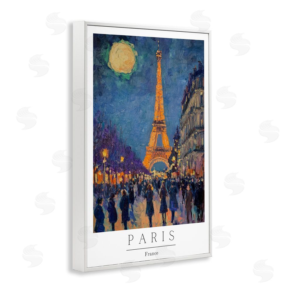 Petal Prints Design Vintage Paris Streets Night White Framed Giclee Wall Art Print