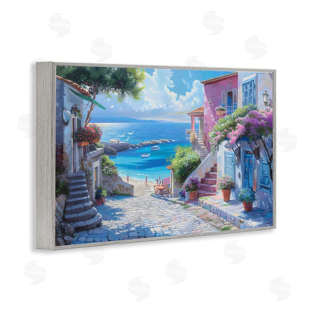 LSR Design Studio Dreamy Coastal City Scene Gray Framed Giclee Wall Art Print