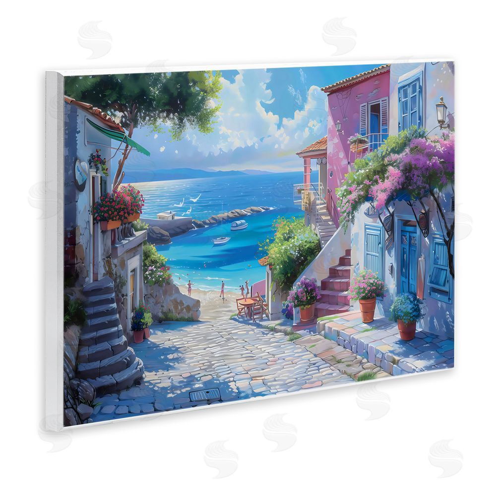 LSR Design Studio Dreamy Coastal City Scene Wall Plaque Art Print
