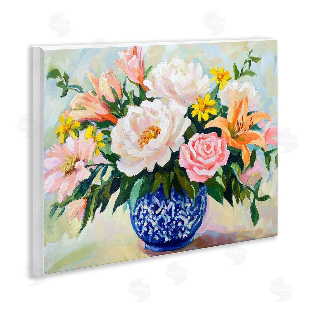 Petal Prints Design Indigo Chinoiserie with Assorted Flowers Wall Plaque Art Print
