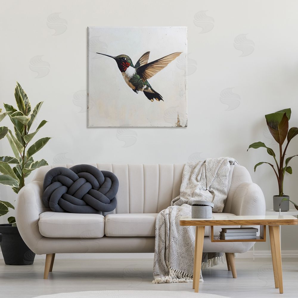 Creative Studio Hummingbird over Distressed Rustic Printed Wall Art in Room