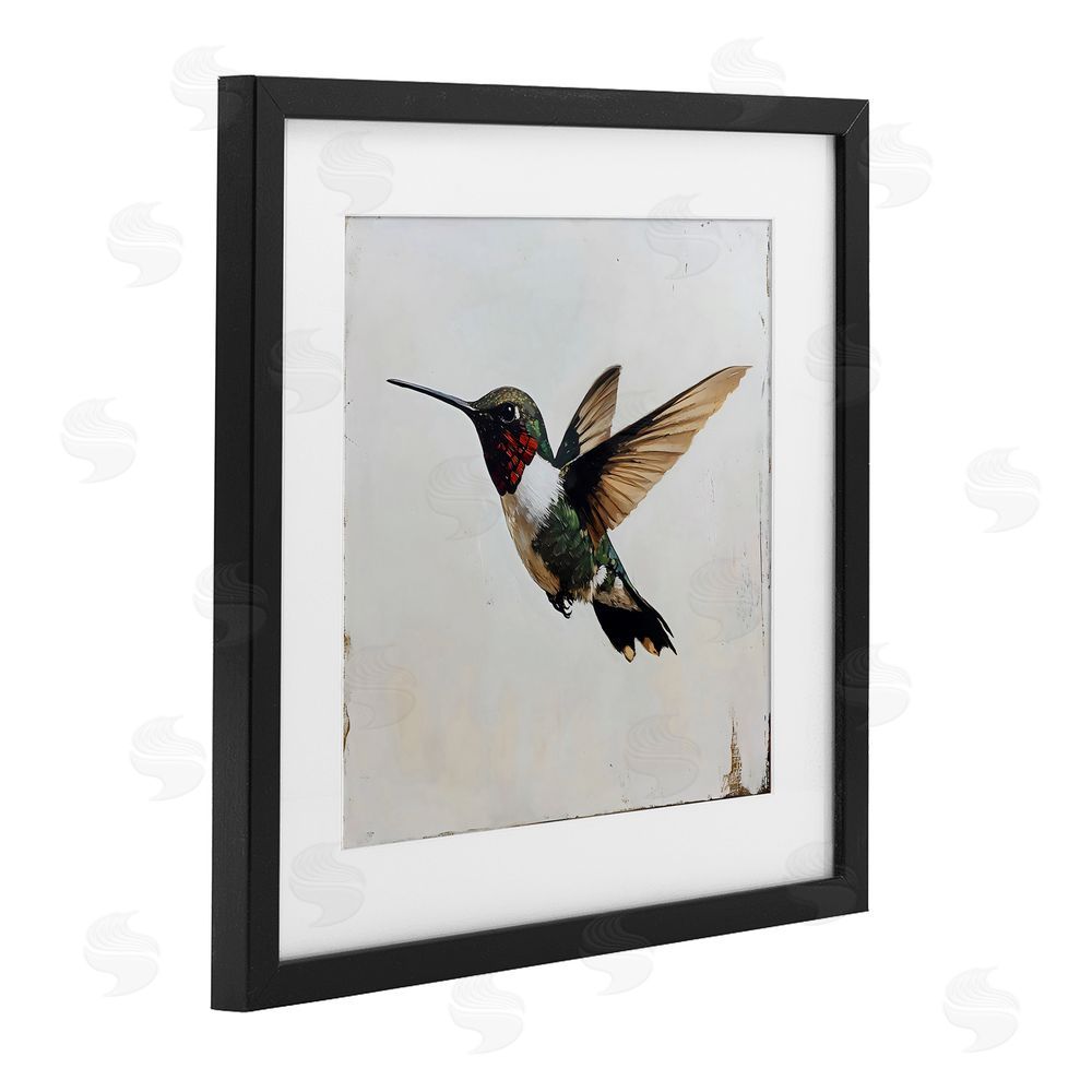 Creative Studio Hummingbird over Distressed Rustic Black Framed Print Under Glass Art