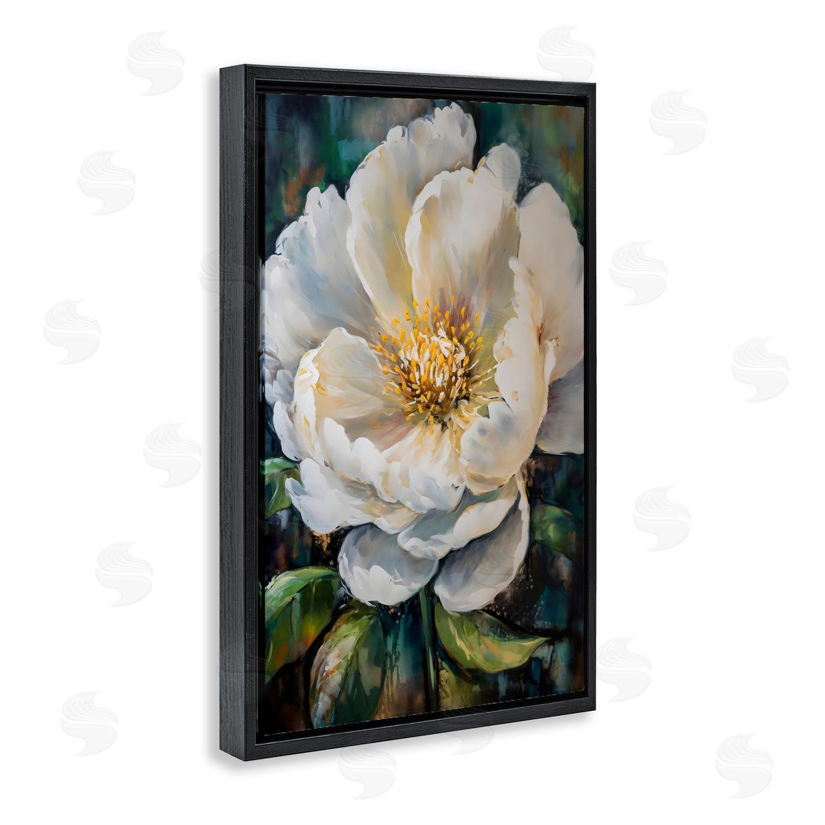 Creative Studio Pretty Painted Flower Black Floating Frame Canvas Wall Art Print