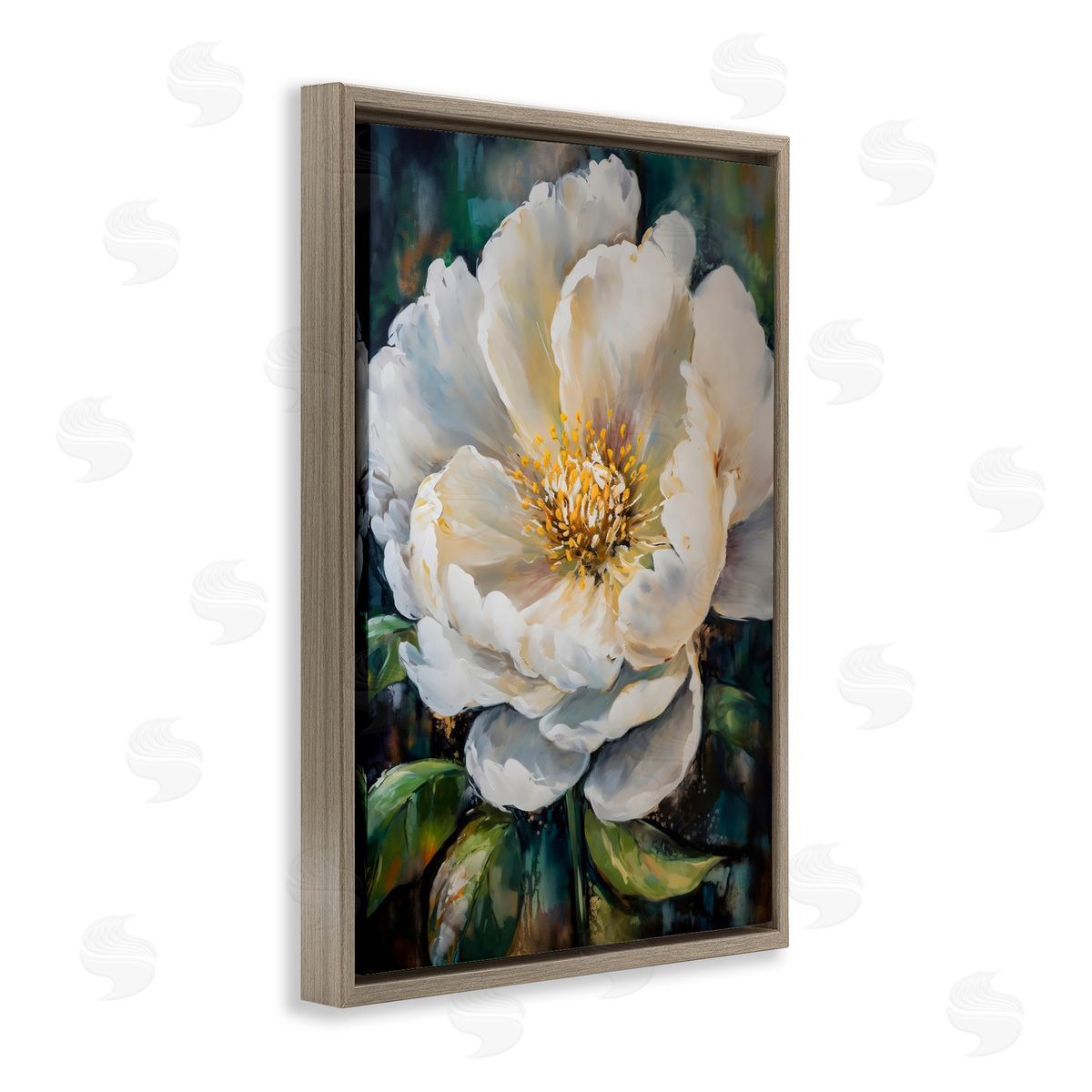 Creative Studio Pretty Painted Flower Brown Floating Frame Canvas Art Print