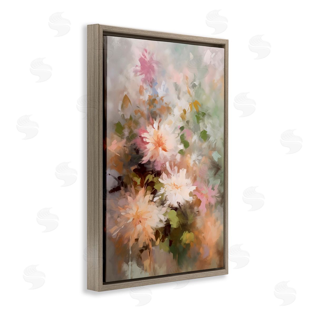 Creative Studio Faded Pastel Dahlias Brown Floating Frame Canvas Art Print
