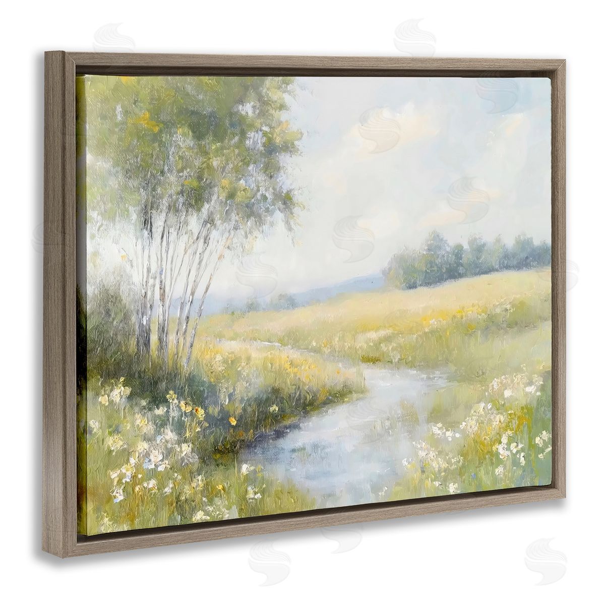 Creative Studio Tranquil River Stream Brown Floating Frame Canvas Art Print