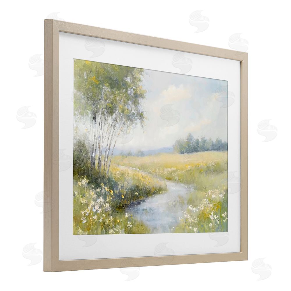 Creative Studio Tranquil River Stream Birch Framed Print Under Glass Art