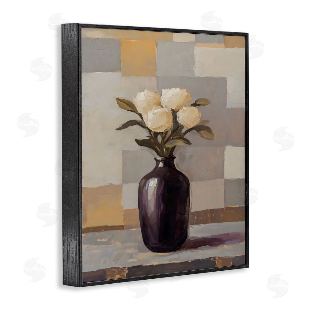 Franklyn Gregory Luxe White Roses in Vase Black Framed Giclee Wall Art Print