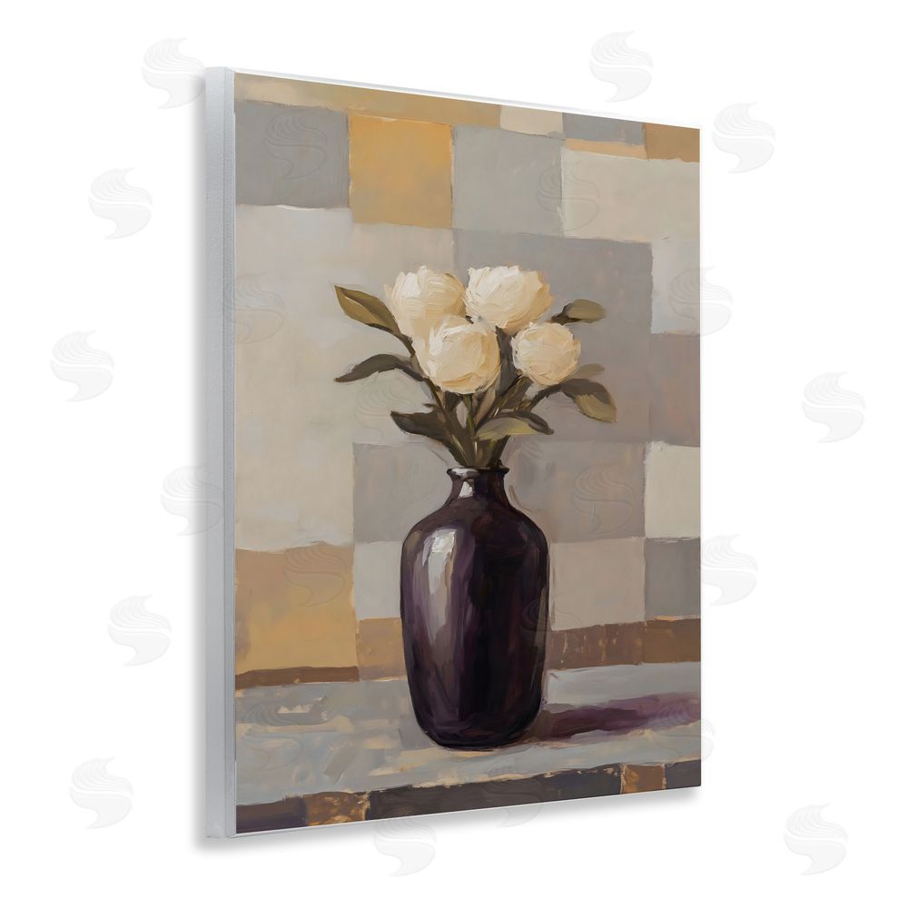 Franklyn Gregory Luxe White Roses in Vase Wall Plaque Art Print