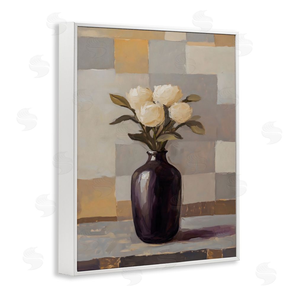 Franklyn Gregory Luxe White Roses in Vase White Framed Giclee Wall Art Print
