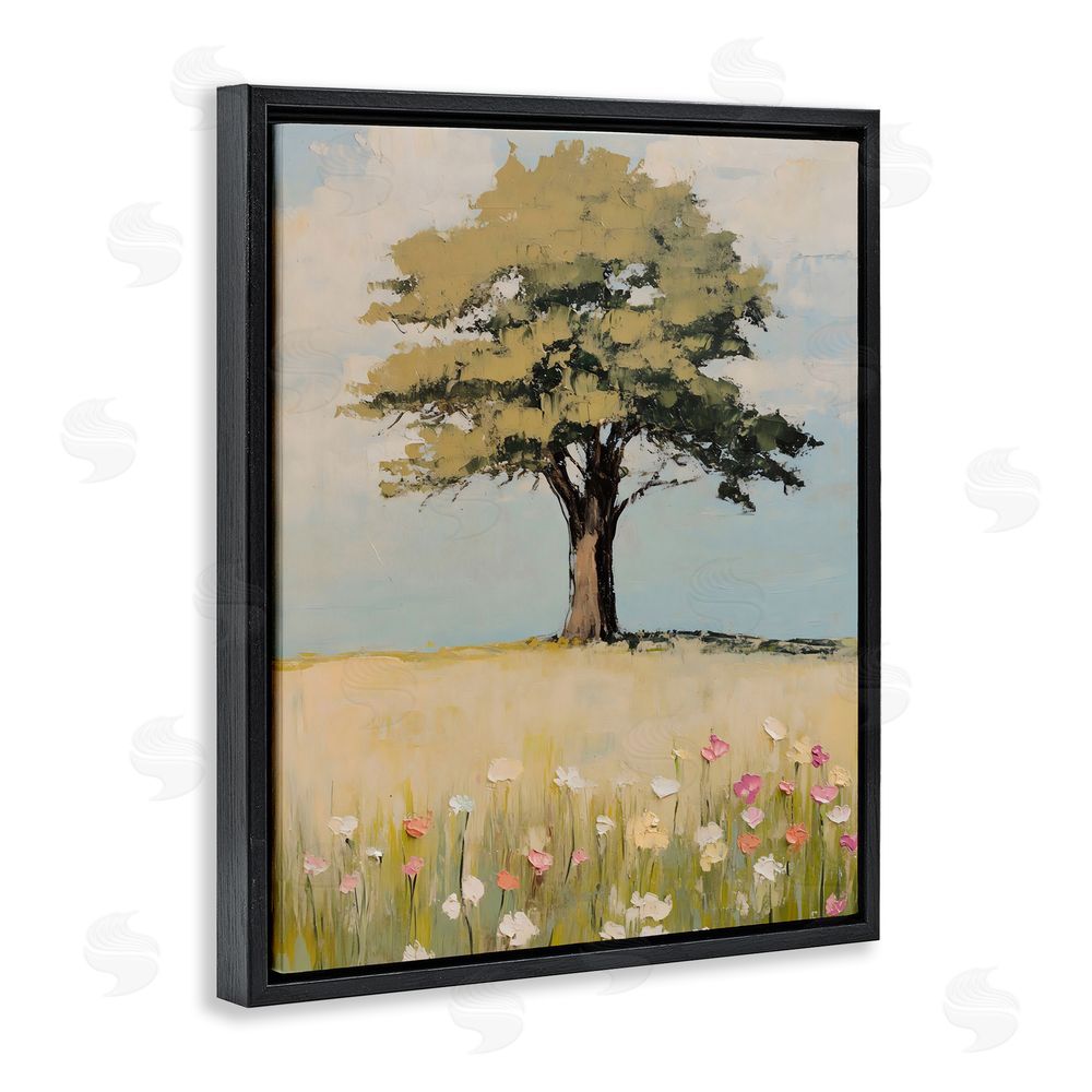Franklyn Gregory Grown Oak Tree in Field Black Floating Frame Canvas Wall Art Print