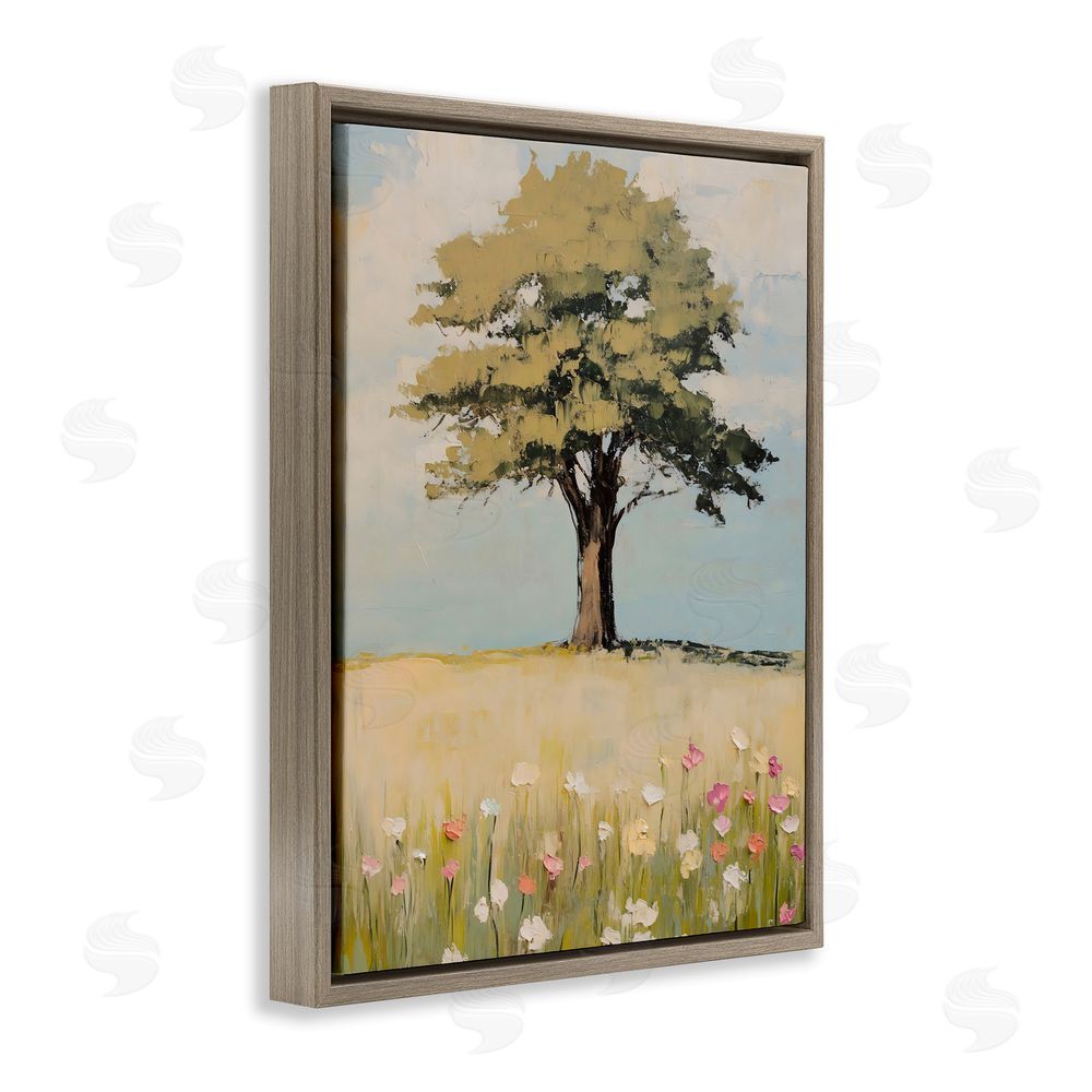 Franklyn Gregory Grown Oak Tree in Field Brown Floating Frame Canvas Wall Art Print
