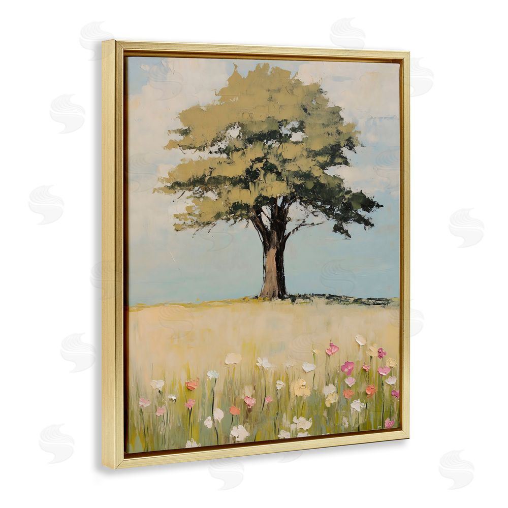 Franklyn Gregory Grown Oak Tree in Field Gold Floating Frame Canvas Wall Art Print