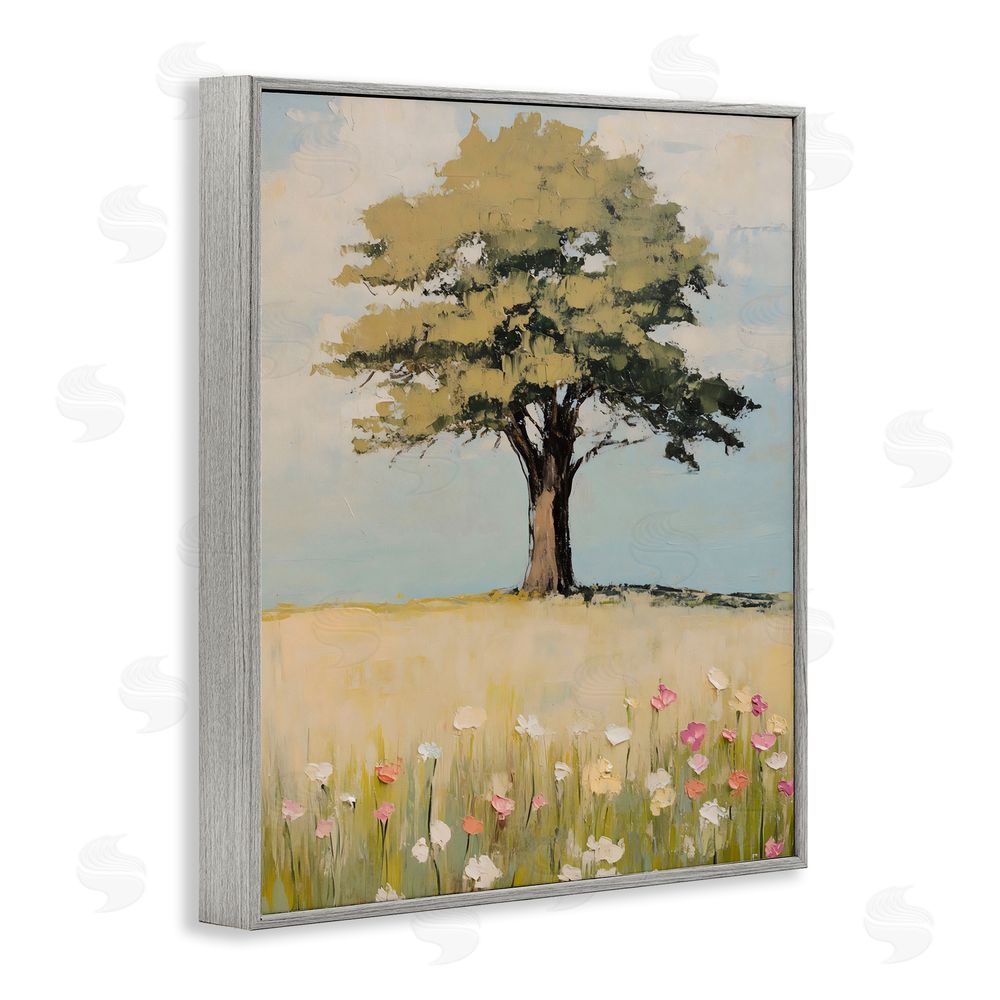 Franklyn Gregory Grown Oak Tree in Field Gray Framed Giclee Wall Art Print