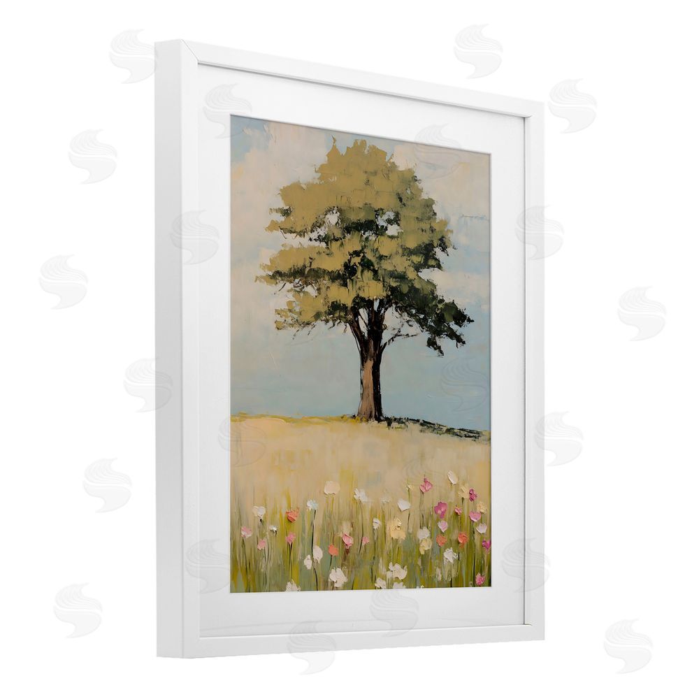 Franklyn Gregory Grown Oak Tree in Field White Framed Print Under Glass with Mat Wall Art