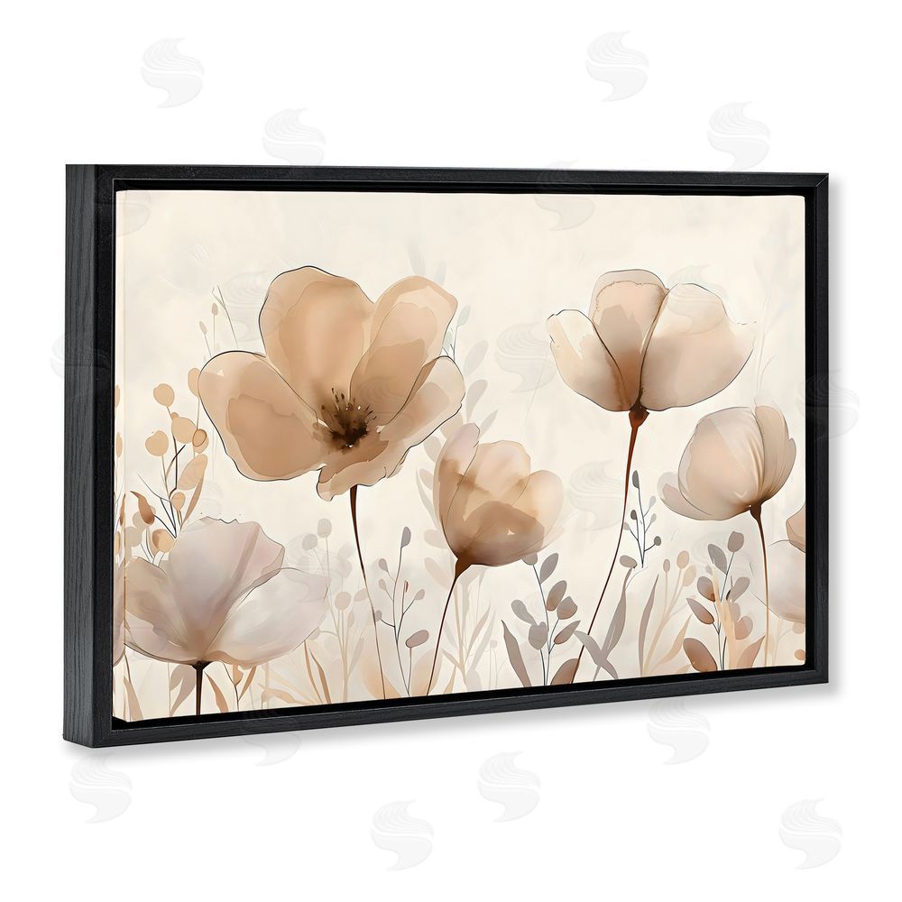 Creative Studio Neutral Wildflowers Floral Blossoms Black Floating Frame Canvas Wall Art Print