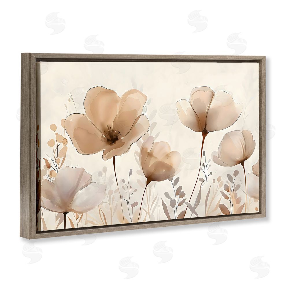 Creative Studio Neutral Wildflowers Floral Blossoms Brown Floating Frame Canvas Wall Art Print